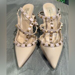 Valentino Cream Rockstud Heels Strappy Design